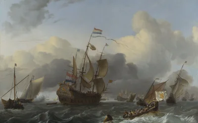 El Eendracht y una flota de barcos de guerra holandeses, c.1670-75